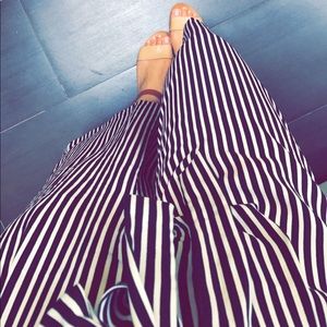 Zara black and white pin stripe belted wide leg